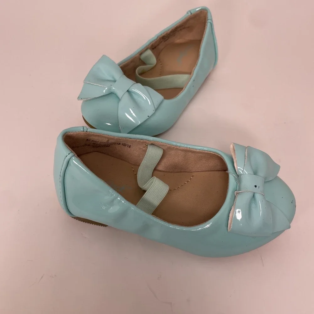 Cat and Jack Carrie Patent Leather Turquoise Flats Bow Toddler‎ Size 6